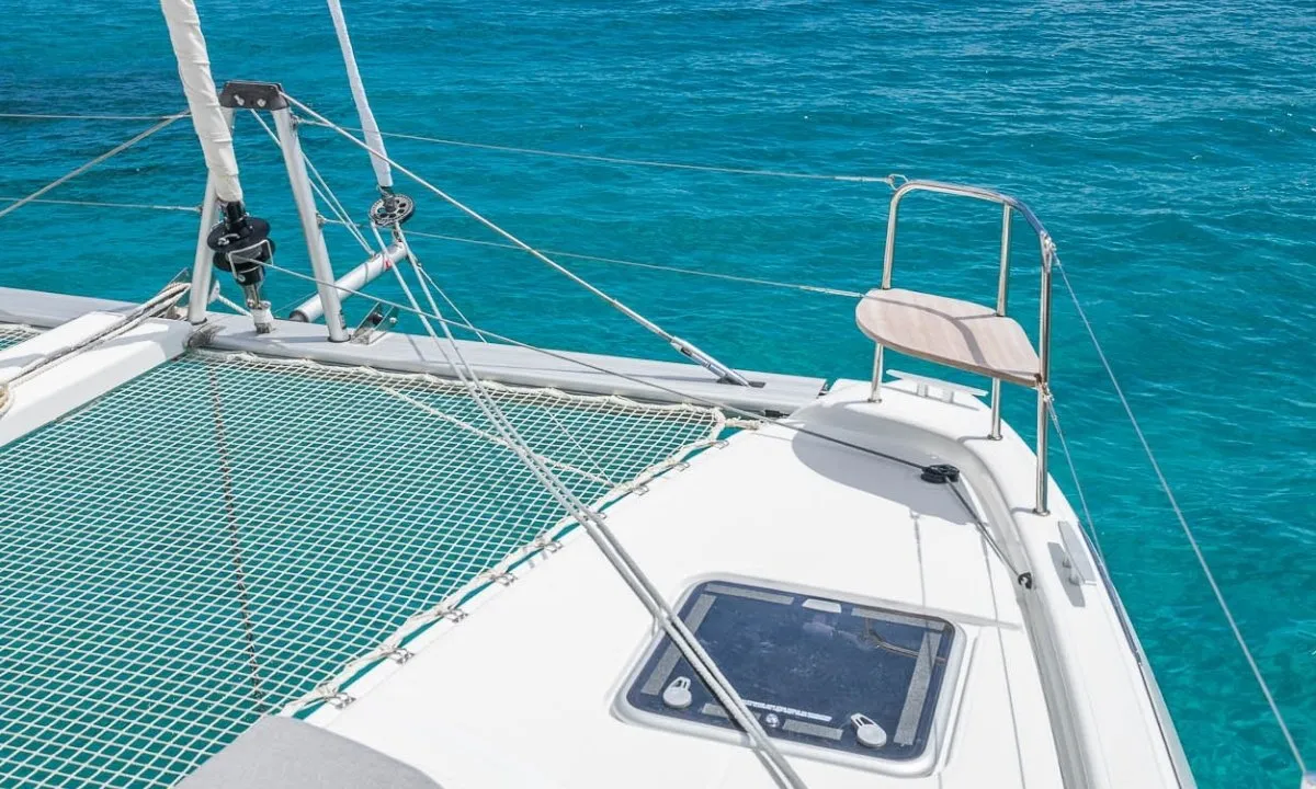 Deck of SARON, a Lagoon 38 catamaran at Municipal Unit of Lefkada, Greece