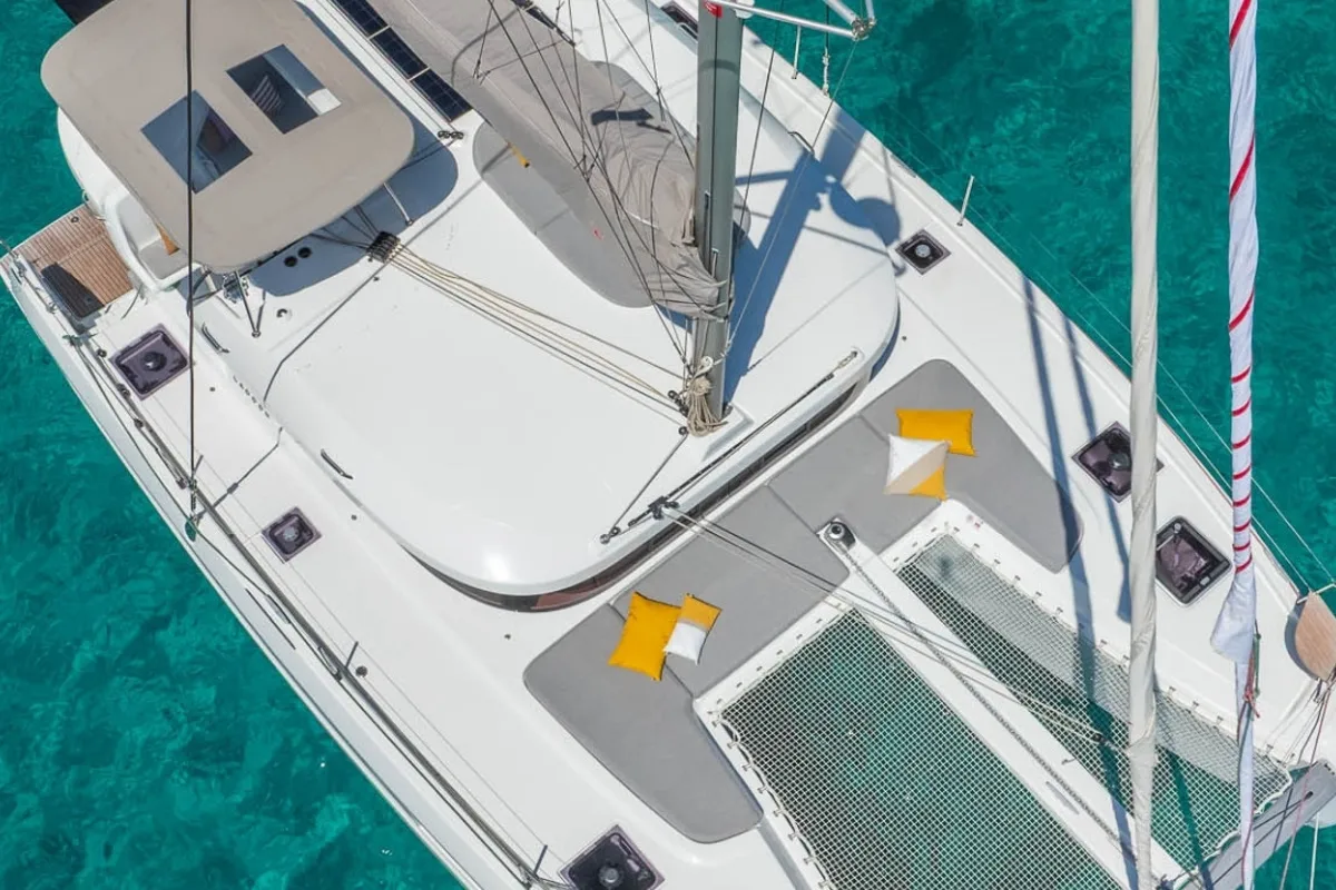 Deck of SARON, a Lagoon 38 catamaran at Municipal Unit of Lefkada, Greece