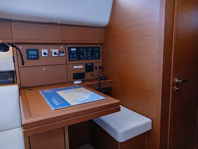 Salon of Yelmo, a Jeanneau 54 sailboat at Sant Antoni de Portmany, Spain