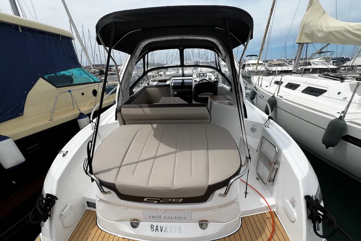 Deck of Denver, a Bavaria S29+ motorboat at Grad Pula, Croatia