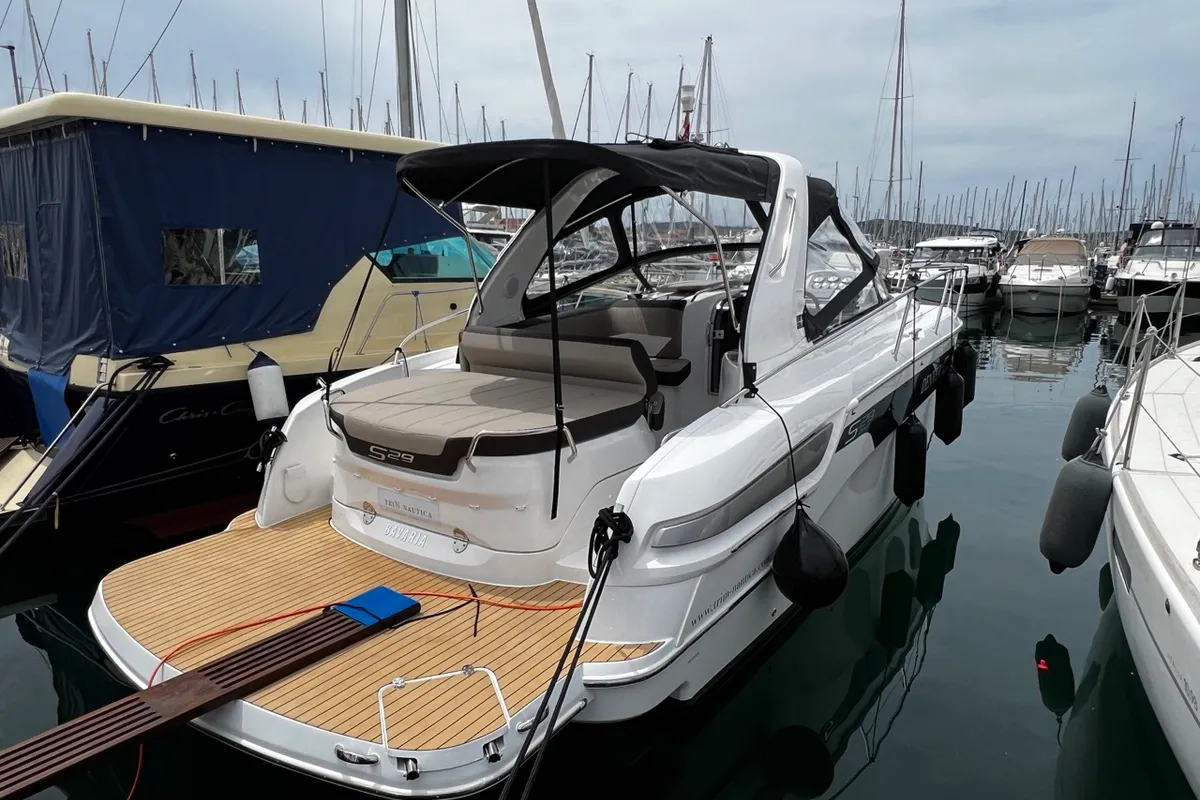 Deck of Denver, a Bavaria S29+ motorboat at Grad Pula, Croatia
