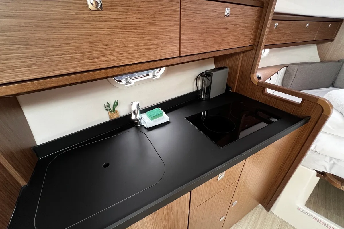 Galley of Denver, a Bavaria S29+ motorboat at Grad Pula, Croatia