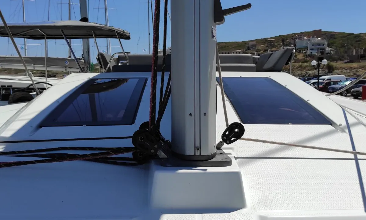 Deck of Kon-tiki, a Fountaine Pajot Elba 45 catamaran at Lavrion, Greece