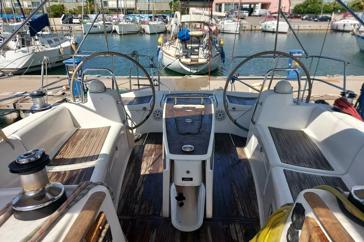 Cockpit of Onar, a Beneteau Oceanis 43 sailboat at Athens, Marina Delta Kallithea, Greece