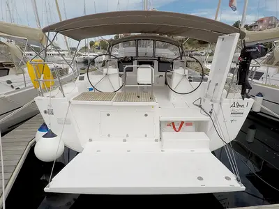 Cockpit of Alba 1, a Dufour 460 GL sailboat at Grad Šibenik, Croatia