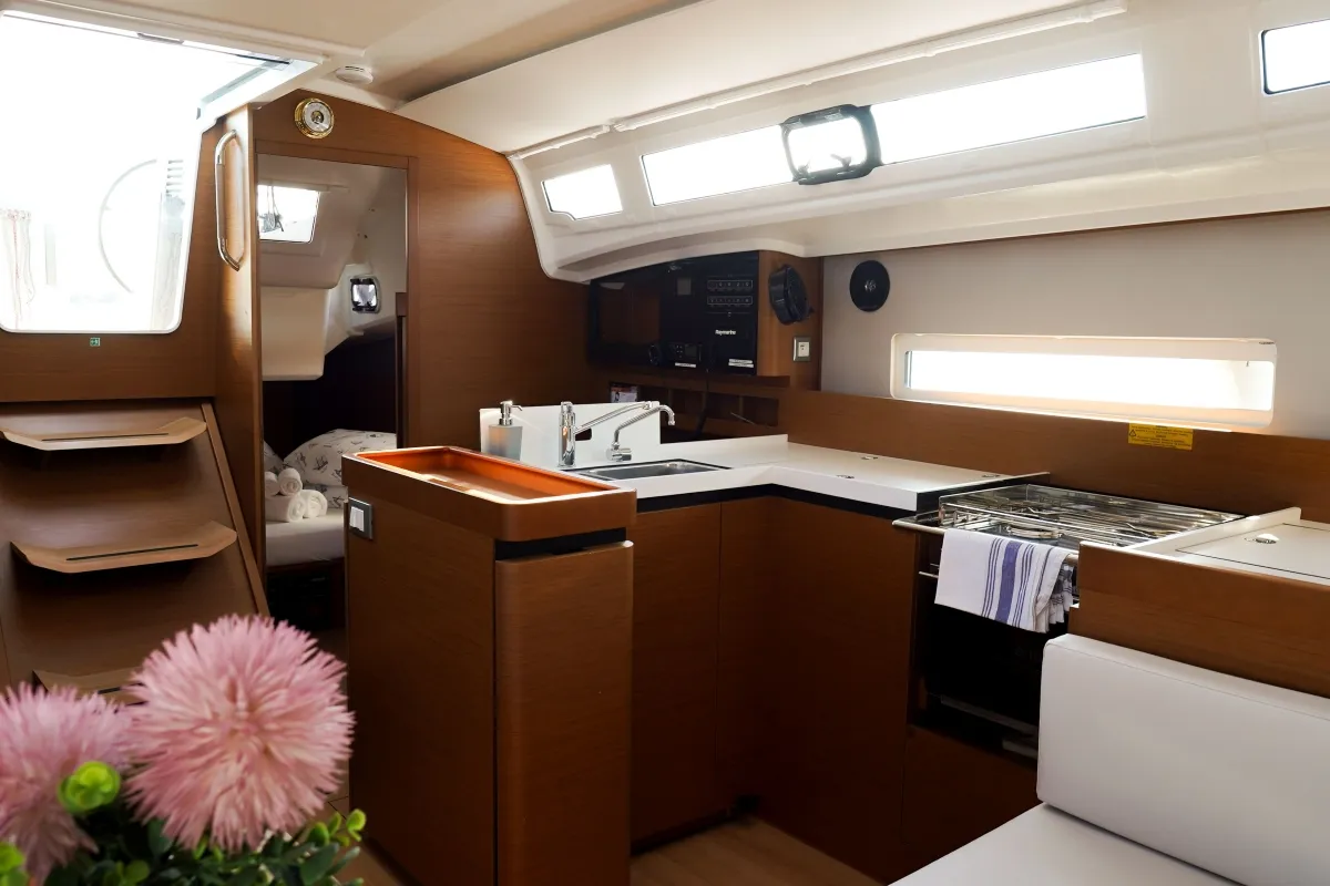 Galley of Milla, a Jeanneau Sun Odyssey 410 sailboat at Pirovac, Croatia