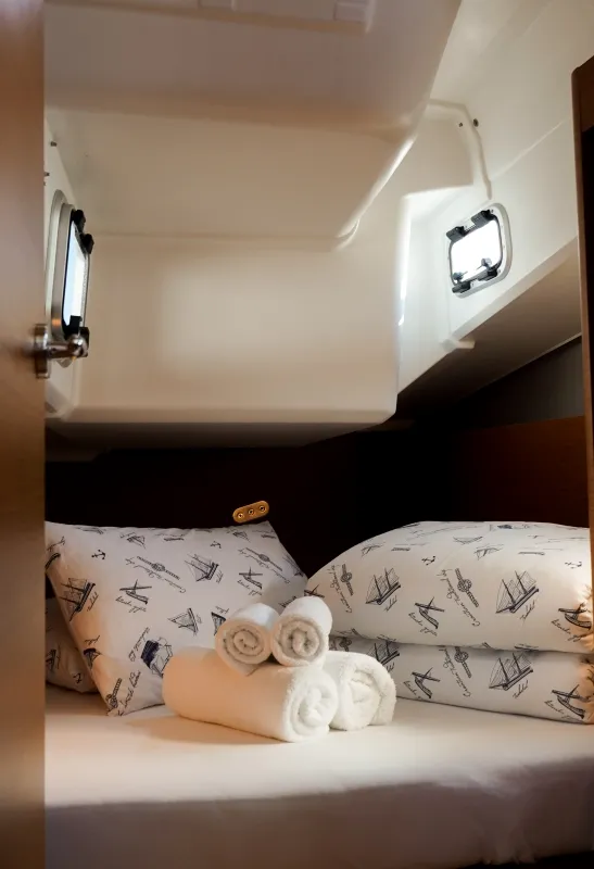 Cabin on Milla, a Jeanneau Sun Odyssey 410 sailboat at Pirovac, Croatia
