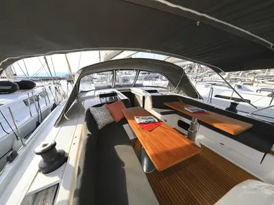 Deck of Licence To Chill, a Hanse 508 sailboat at Grad Kaštela, Croatia