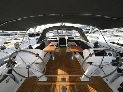 Cockpit of Licence To Chill, a Hanse 508 sailboat at Grad Kaštela, Croatia