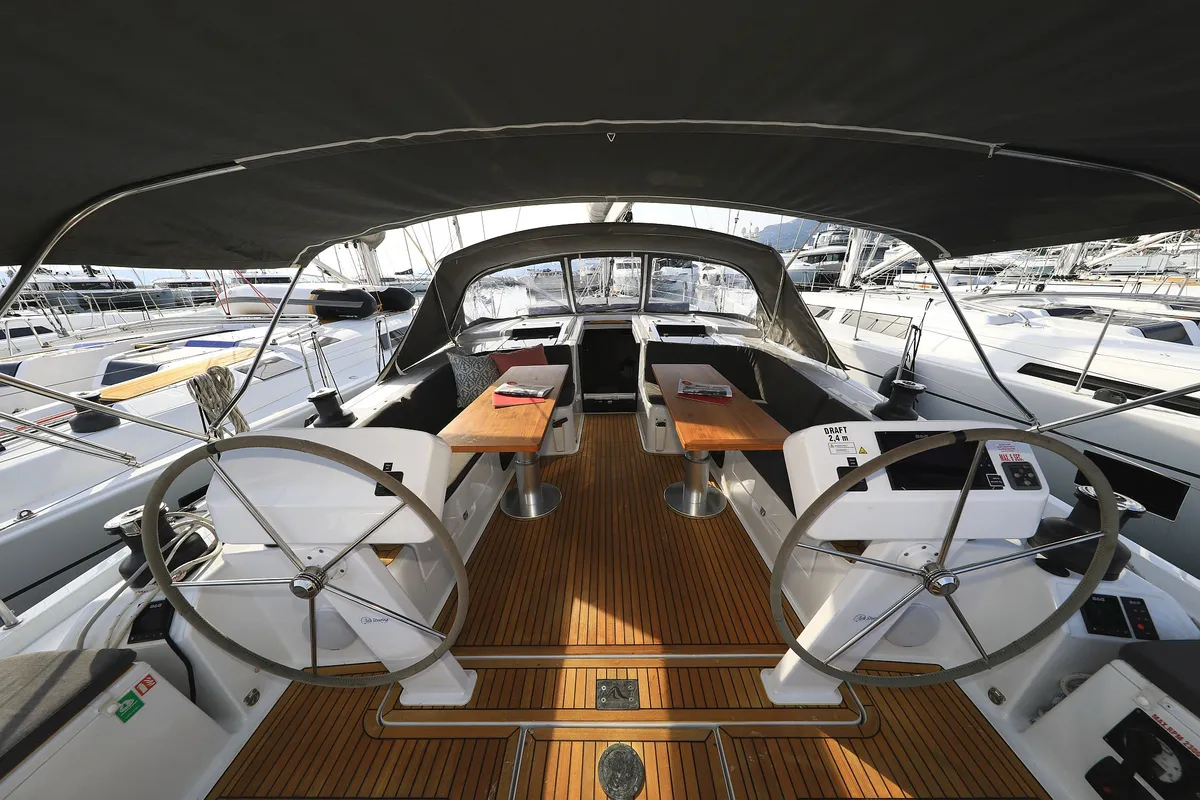 Cockpit of Licence To Chill, a Hanse 508 sailboat at Grad Kaštela, Croatia