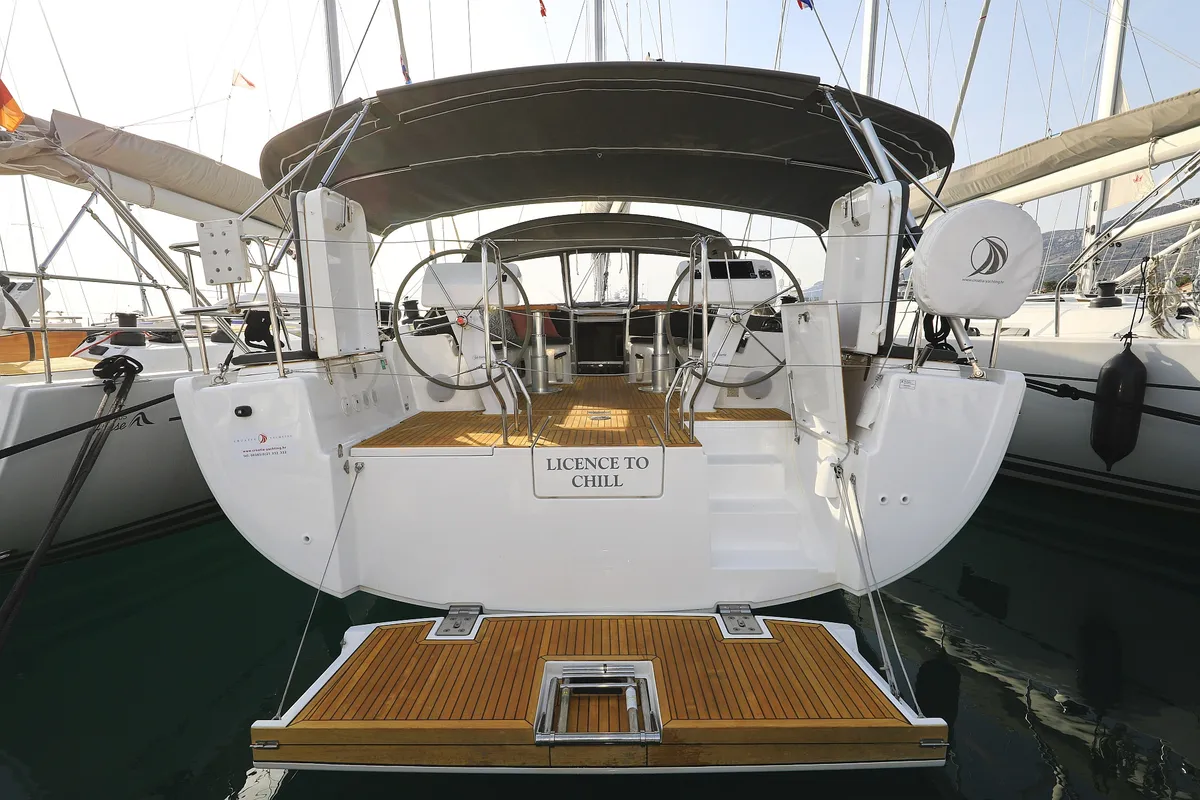 Exterior view of Licence To Chill, a Hanse 508 sailboat at Grad Kaštela, Croatia