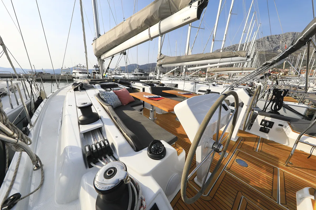 Deck of Licence To Chill, a Hanse 508 sailboat at Grad Kaštela, Croatia