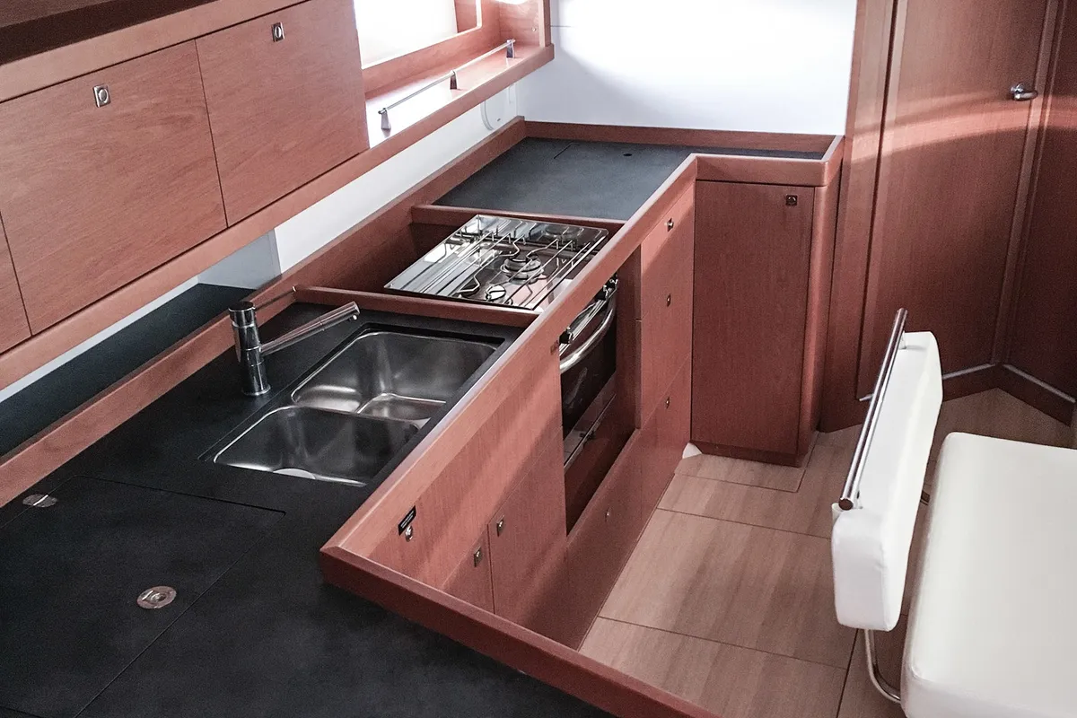 Galley of Cancan, a Beneteau Oceanis 45 sailboat at Tivat, Montenegro