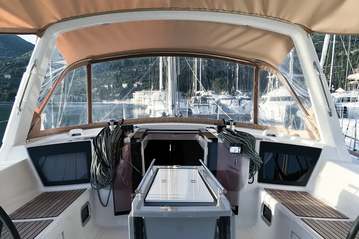 Deck of Cancan, a Beneteau Oceanis 45 sailboat at Tivat, Montenegro