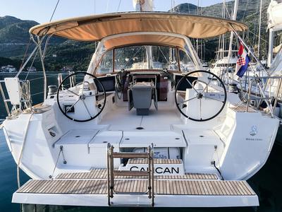 Deck of Cancan, a Beneteau Oceanis 45 sailboat at Tivat, Montenegro