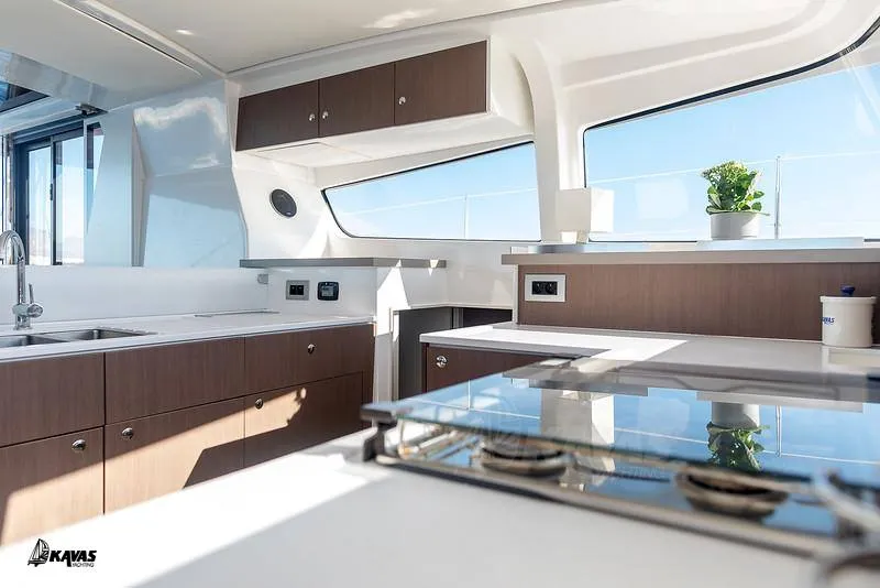 Galley of Kos 42.10, a Bali 4.2 catamaran at Athens, Greece