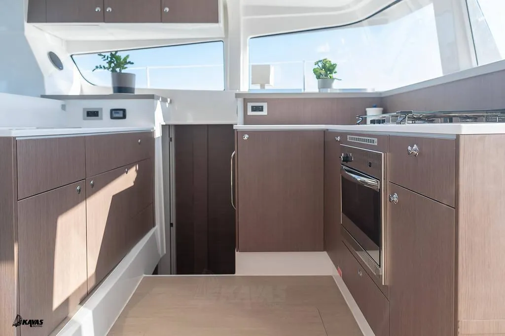 Galley of Kos 42.10, a Bali 4.2 catamaran at Athens, Greece