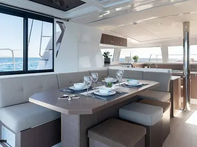 Salon of Kos 42.10, a Bali 4.2 catamaran at Athens, Greece