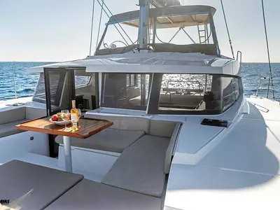 Deck of Kos 42.10, a Bali 4.2 catamaran at Athens, Greece