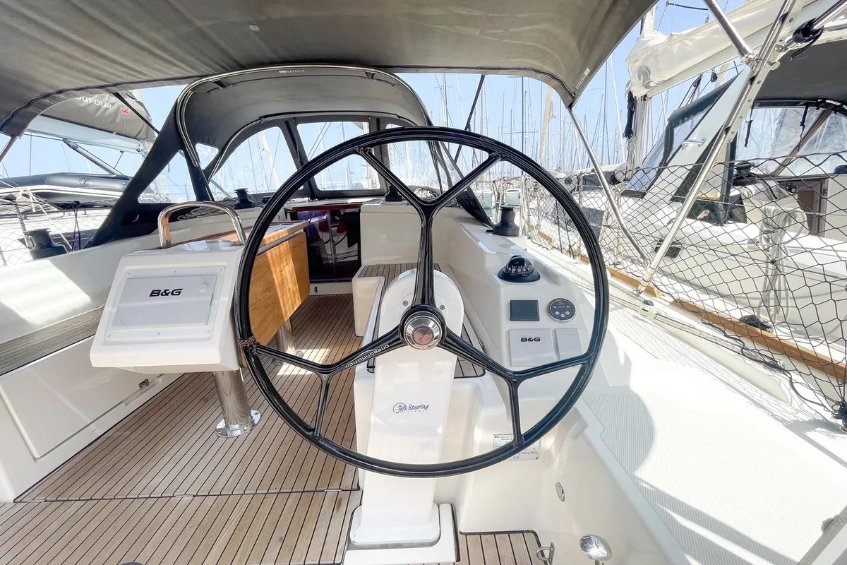 Cockpit of Alaia, a Bavaria C38 sailboat at Plan-d'Aups-Sainte-Baume, France