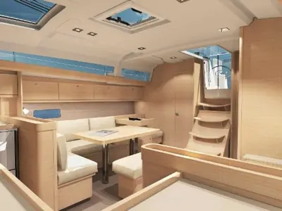 Salon of Fantasea, a Dufour 460 Grand Large sailboat at Lefkada, Greece