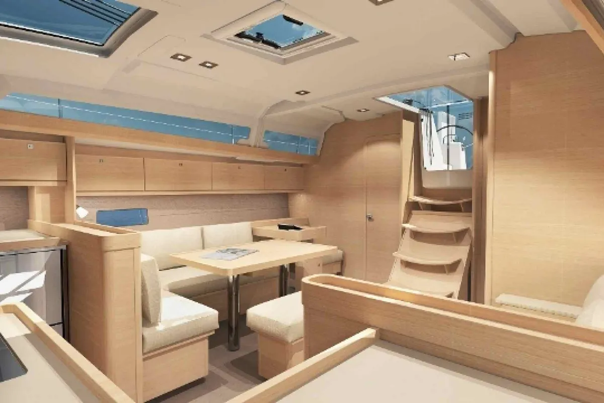 Salon of Fantasea, a Dufour 460 Grand Large sailboat at Lefkada, Greece