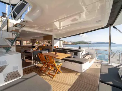 Deck of Lotti, a Lagoon 43 catamaran at Grad Šibenik, Croatia