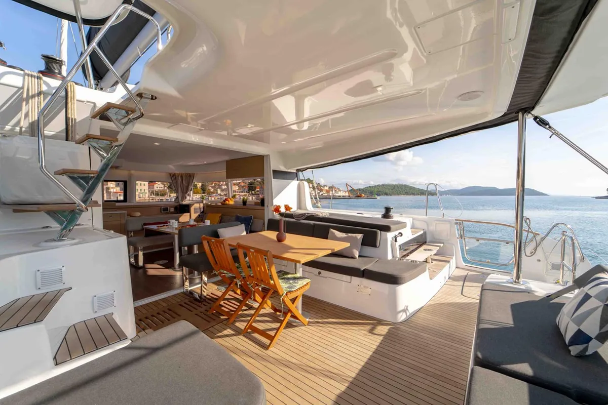 Deck of Lotti, a Lagoon 43 catamaran at Grad Šibenik, Croatia