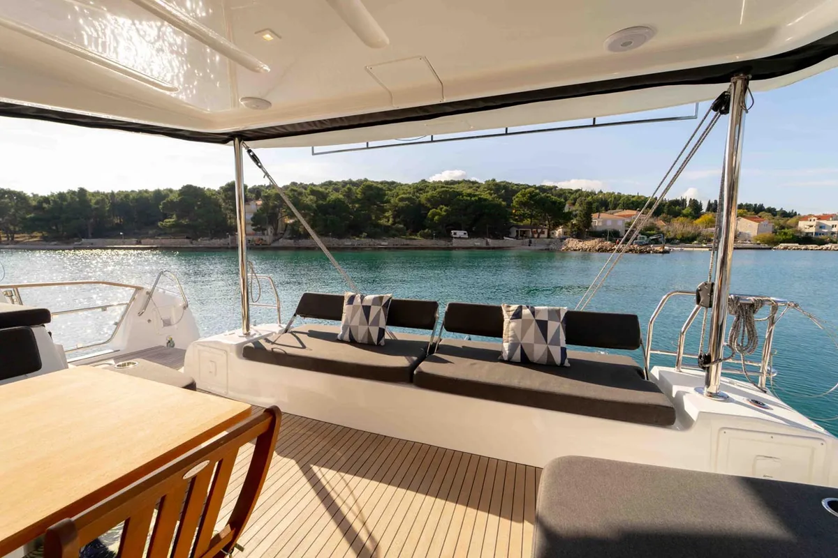 Deck of Lotti, a Lagoon 43 catamaran at Grad Šibenik, Croatia