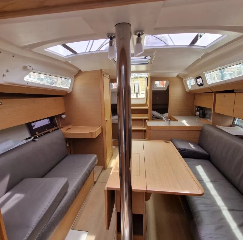 Salon of Barbossa, a Dufour 360 Grand Large sailboat at Cagliari, Italy