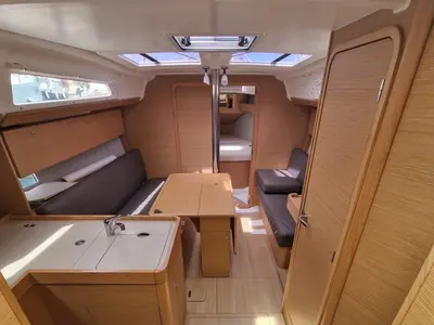 Salon of Barbossa, a Dufour 360 Grand Large sailboat at Cagliari, Italy