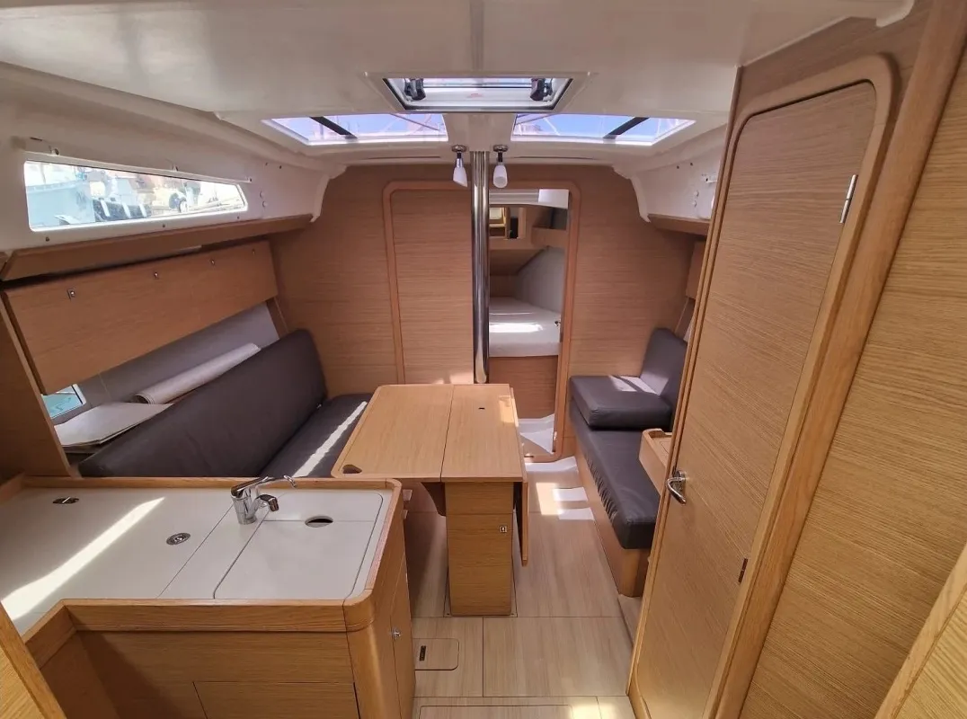 Salon of Barbossa, a Dufour 360 Grand Large sailboat at Cagliari, Italy