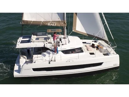 Exterior view of PIGASOS, a Bali Catspace catamaran at Preveza, Greece