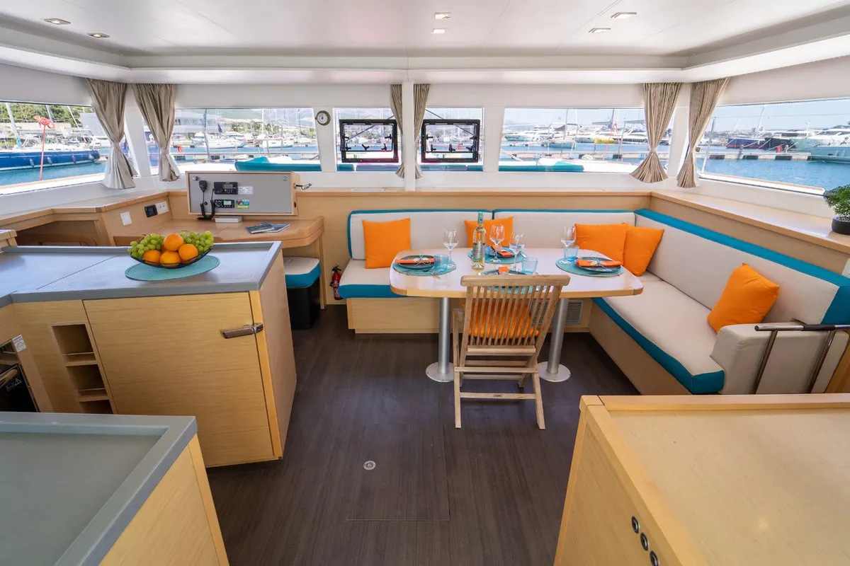 Salon of Orlando, a Lagoon 450 F catamaran at Grad Kaštela, Croatia
