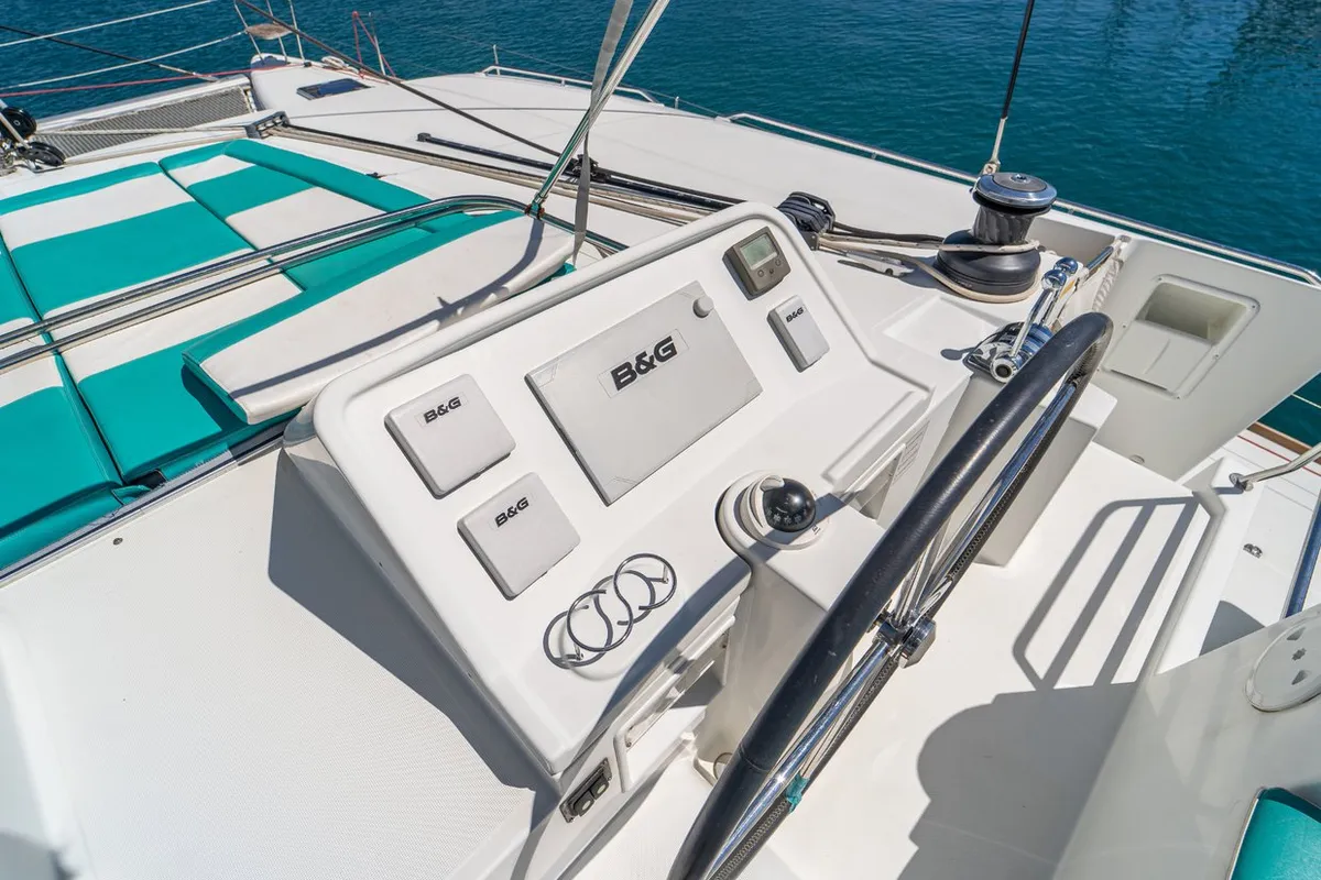 Cockpit of Orlando, a Lagoon 450 F catamaran at Grad Kaštela, Croatia