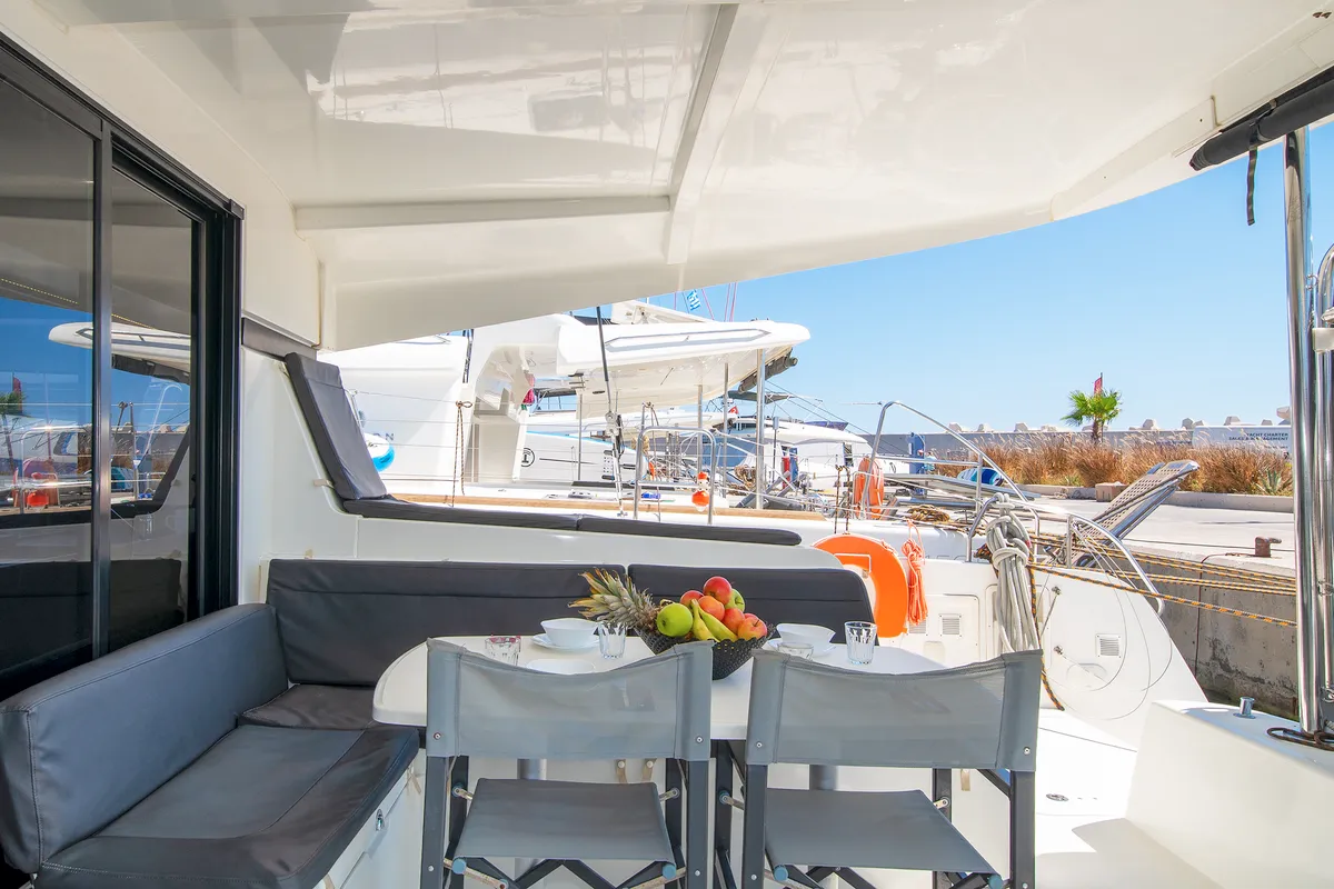 Deck of Ionas, a Lagoon 42 catamaran at Municipal Unit of Rhodes, Greece