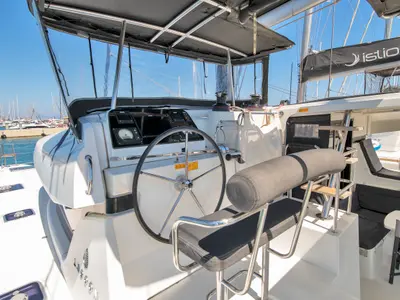 Cockpit of Ionas, a Lagoon 42 catamaran at Municipal Unit of Rhodes, Greece