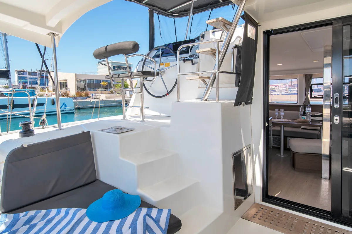 Deck of Ionas, a Lagoon 42 catamaran at Municipal Unit of Rhodes, Greece