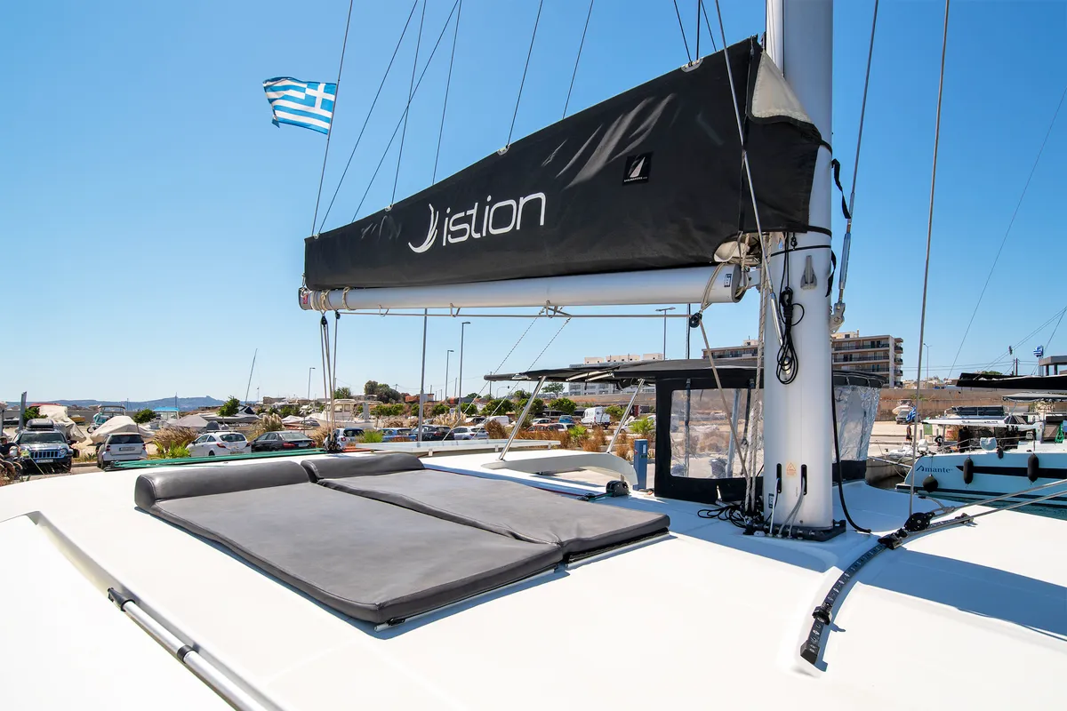 Deck of Ionas, a Lagoon 42 catamaran at Municipal Unit of Rhodes, Greece