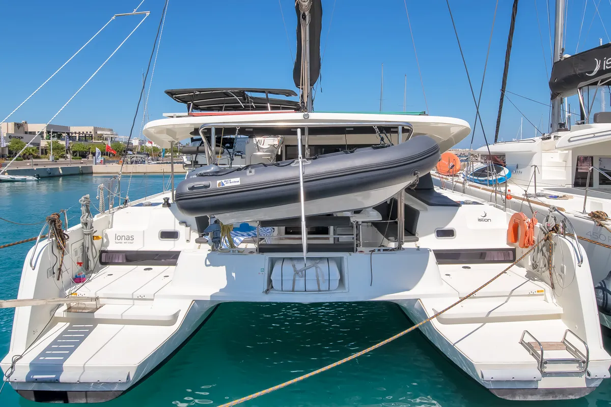 Exterior view of Ionas, a Lagoon 42 catamaran at Municipal Unit of Rhodes, Greece
