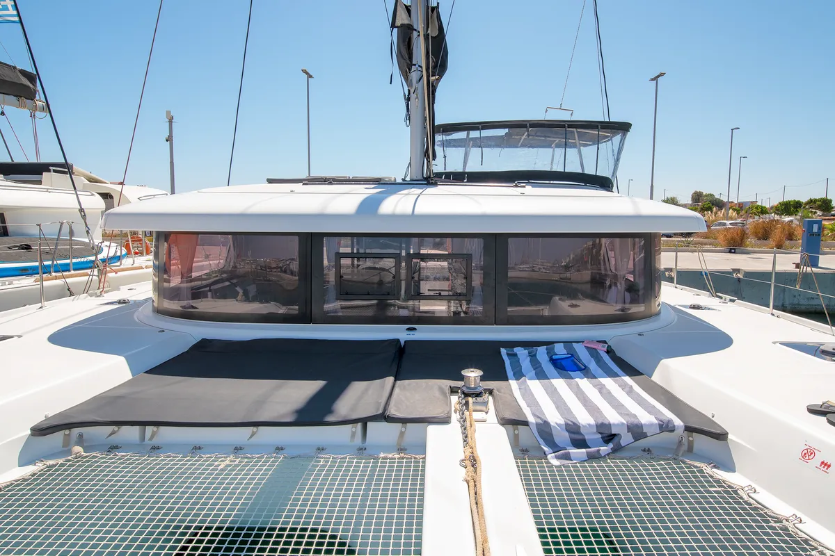 Deck of Ionas, a Lagoon 42 catamaran at Municipal Unit of Rhodes, Greece
