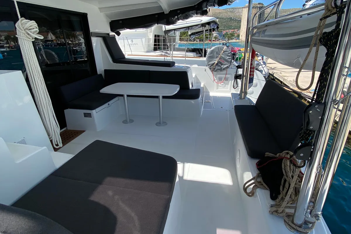 Deck of Hanselli, a Lagoon 42 catamaran at Trogir, Croatia