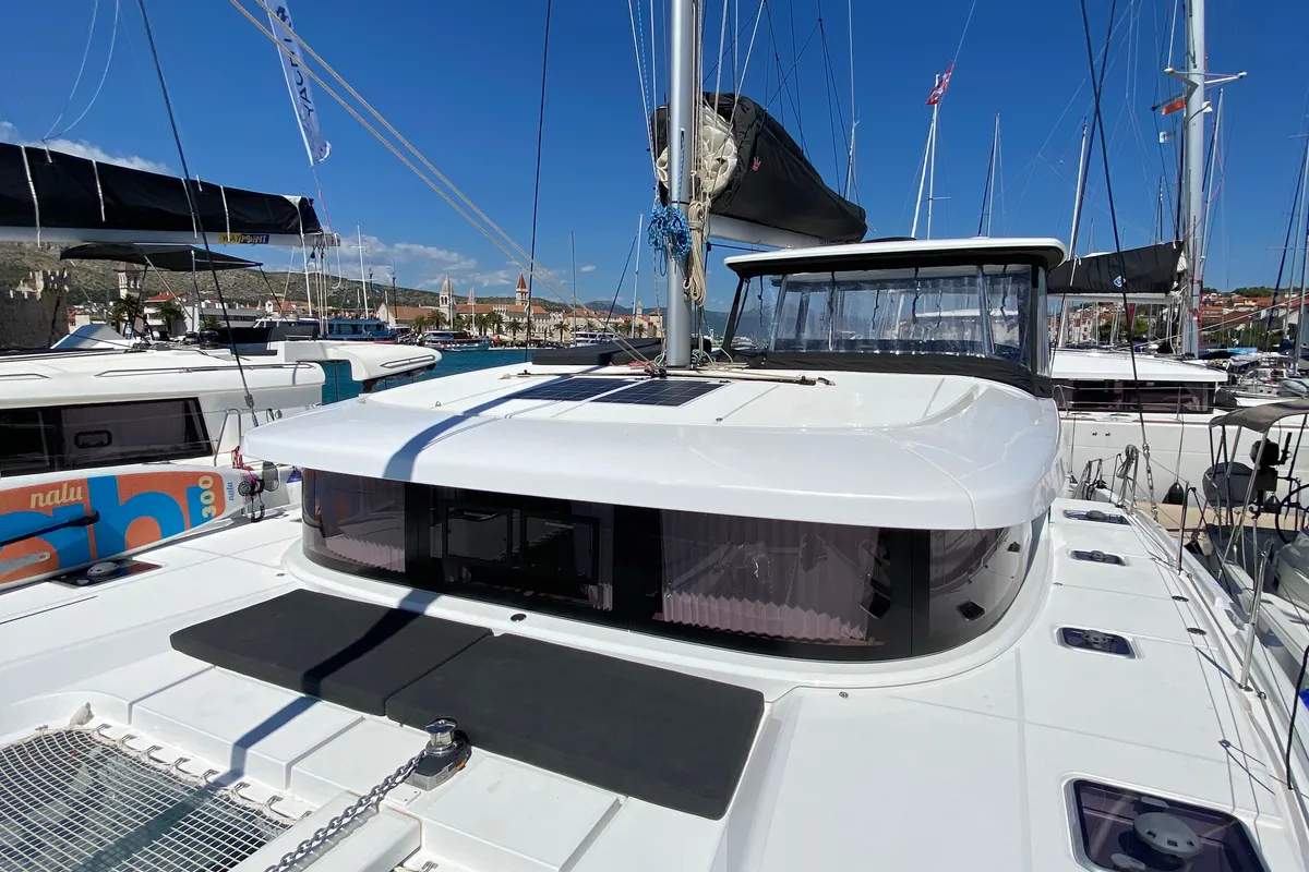Deck of Hanselli, a Lagoon 42 catamaran at Trogir, Croatia