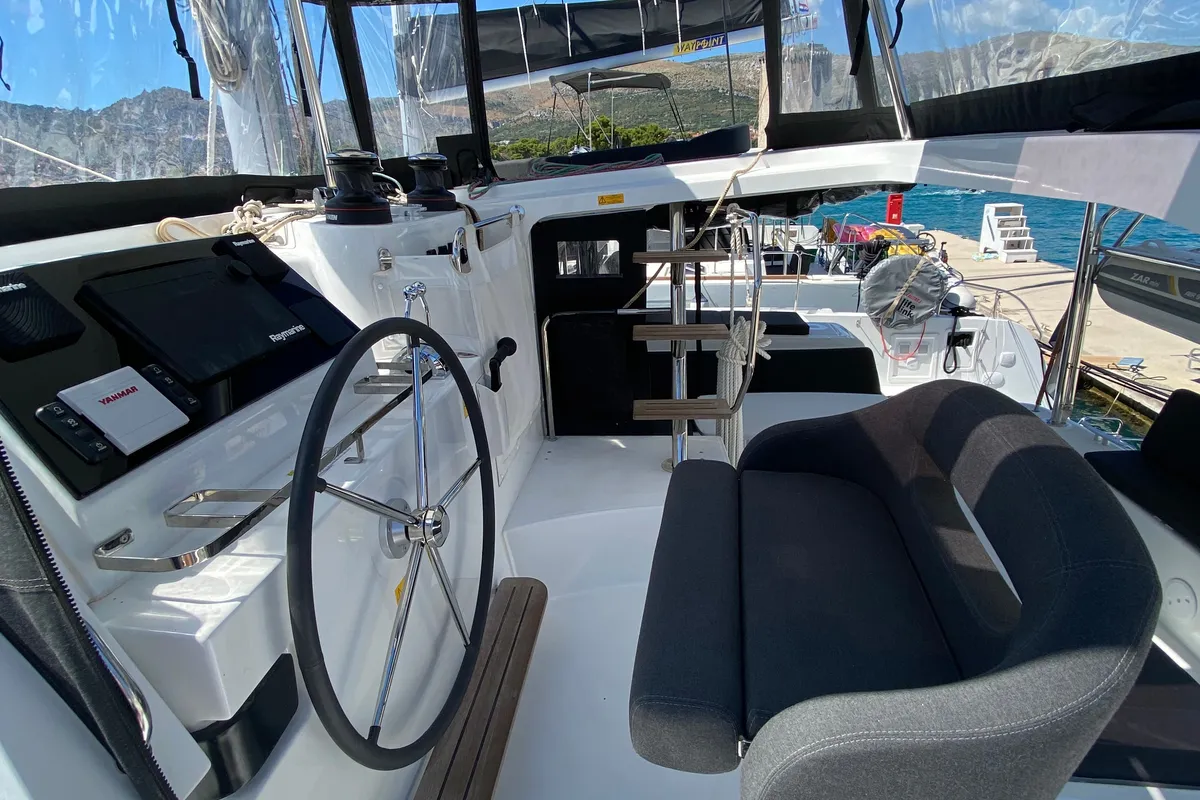 Cockpit of Hanselli, a Lagoon 42 catamaran at Trogir, Croatia