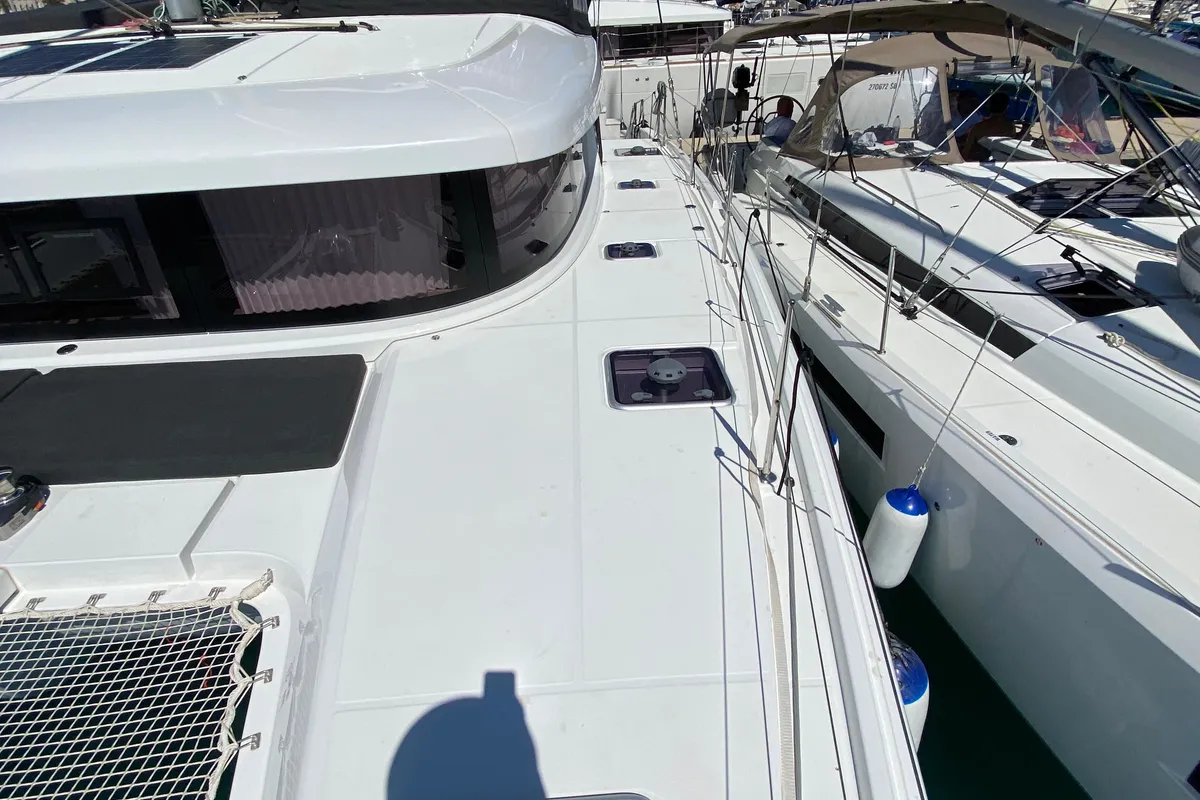 Deck of Hanselli, a Lagoon 42 catamaran at Trogir, Croatia