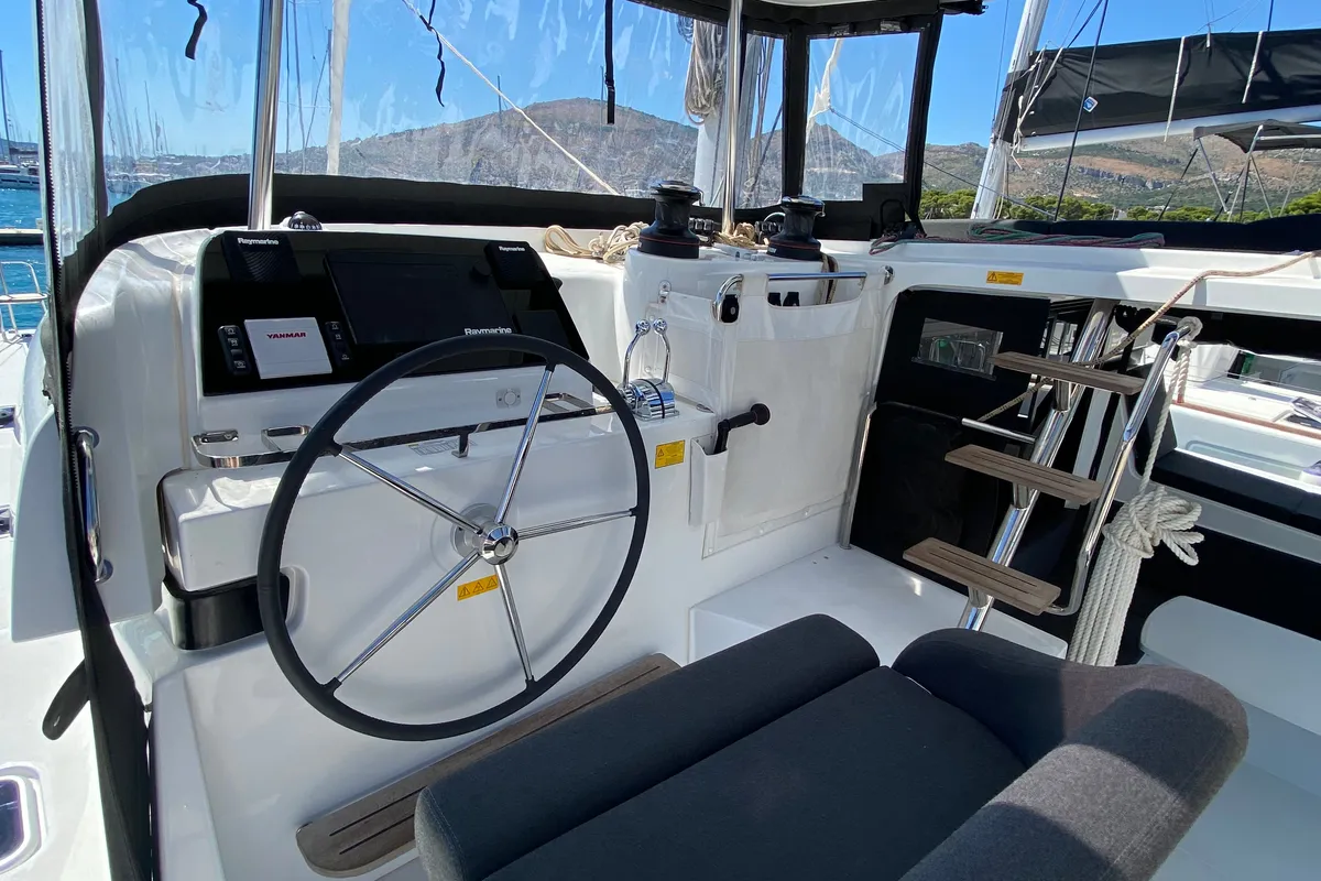 Cockpit of Hanselli, a Lagoon 42 catamaran at Trogir, Croatia