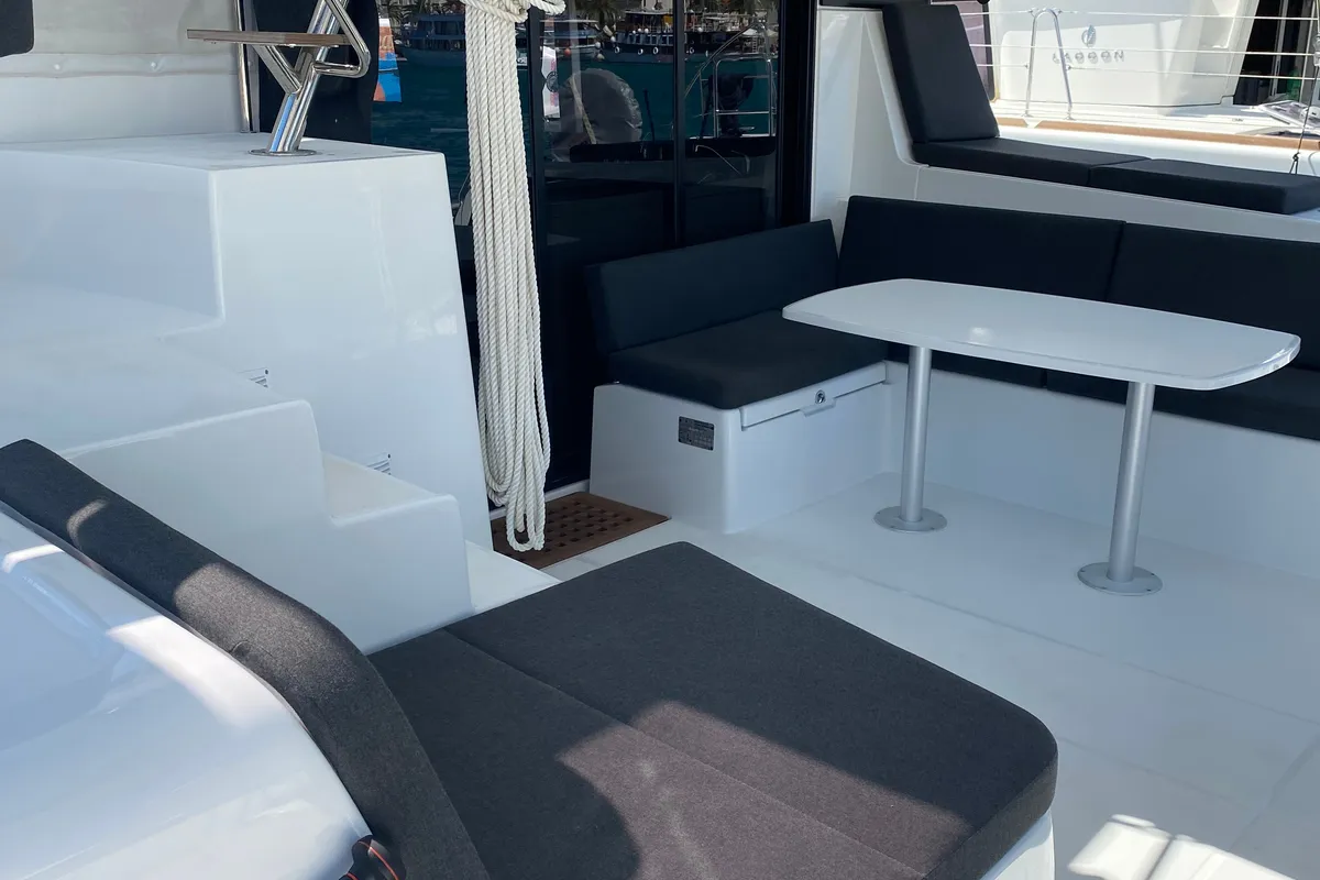 Deck of Hanselli, a Lagoon 42 catamaran at Trogir, Croatia