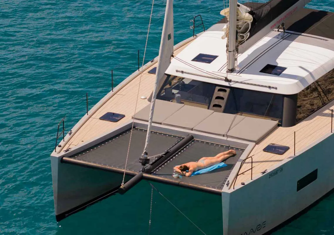 Exterior view of Silence, a Vaan R4 Electric catamaran at Grad Šibenik, Croatia