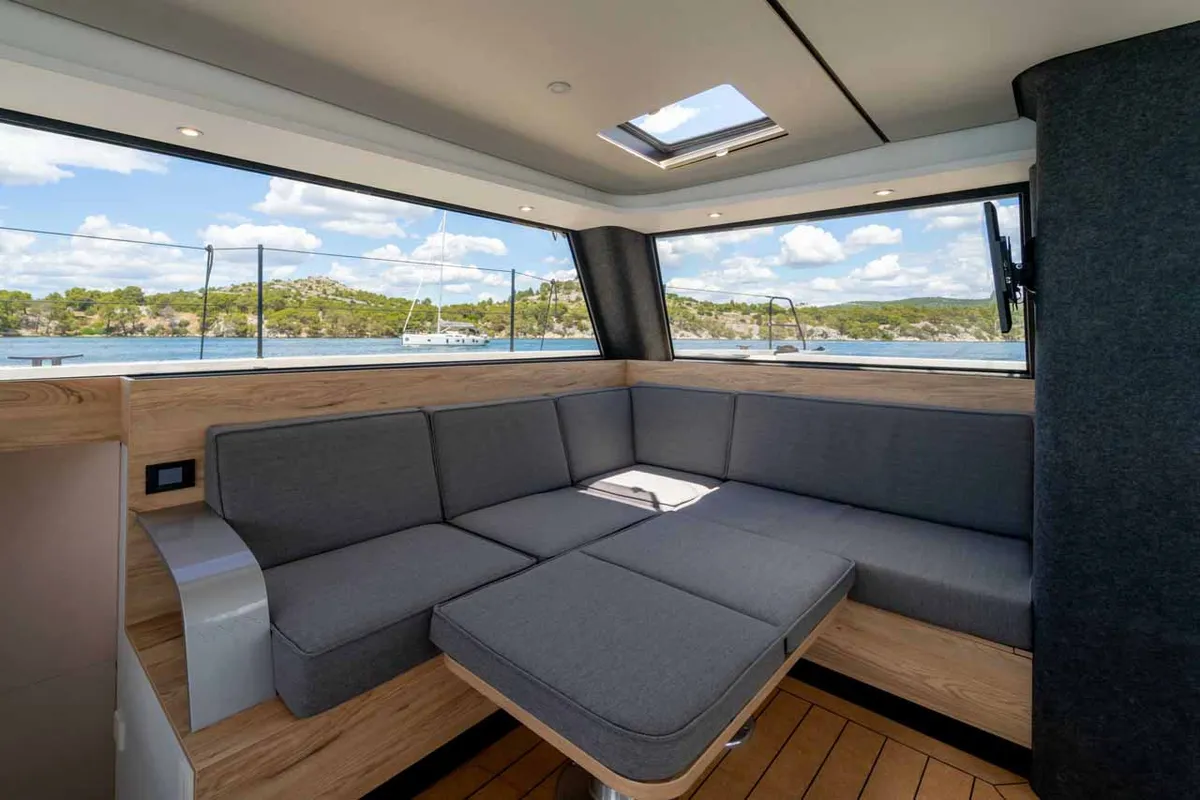 Salon of Silence, a Vaan R4 Electric catamaran at Grad Šibenik, Croatia