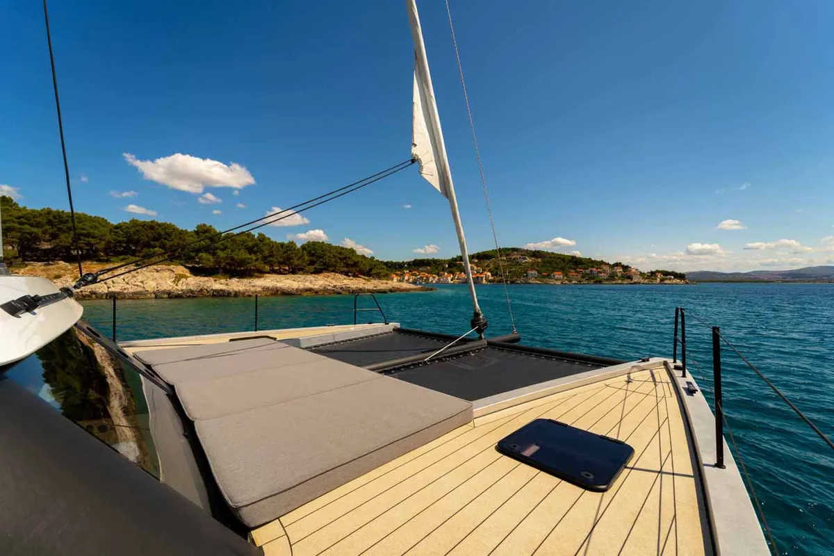 Deck of Silence, a Vaan R4 Electric catamaran at Grad Šibenik, Croatia